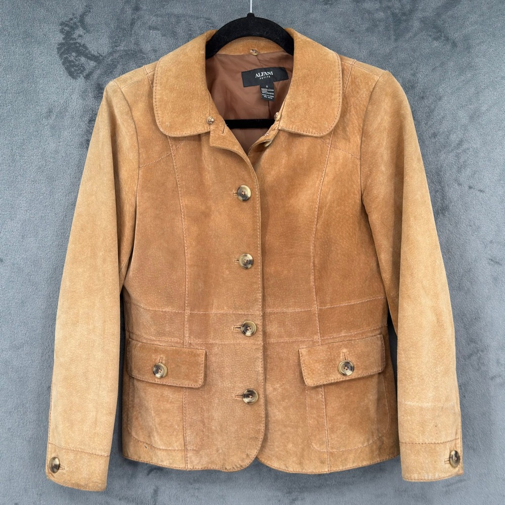 Alfani Jacket Womens Size S Petite Suede Leather Button Boho Western Pockets